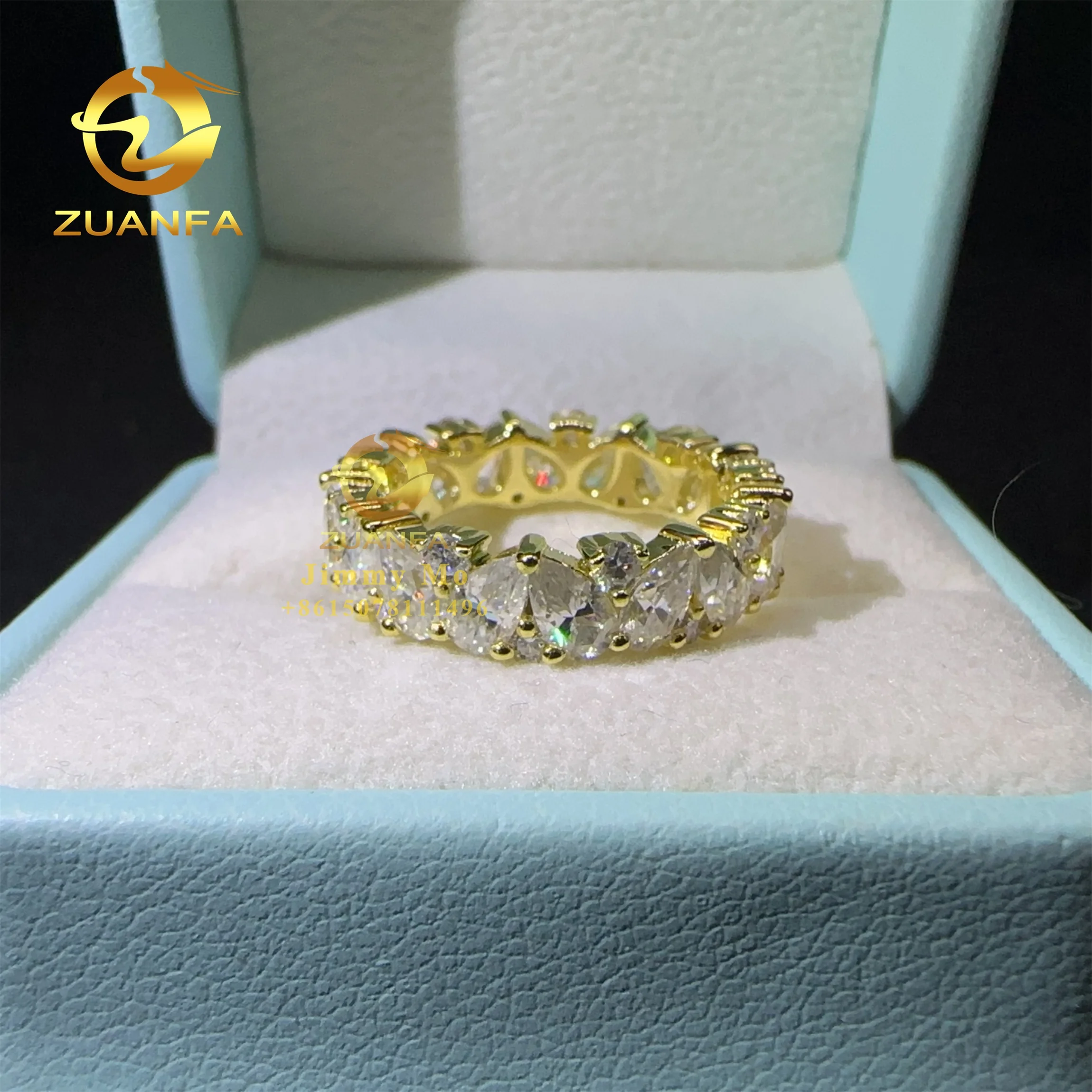 Pass Diamond tester GRA Certificates Unique Bridal  Wedding Jewelry Pear Moissanite diamond Engagement Eternity Band ring