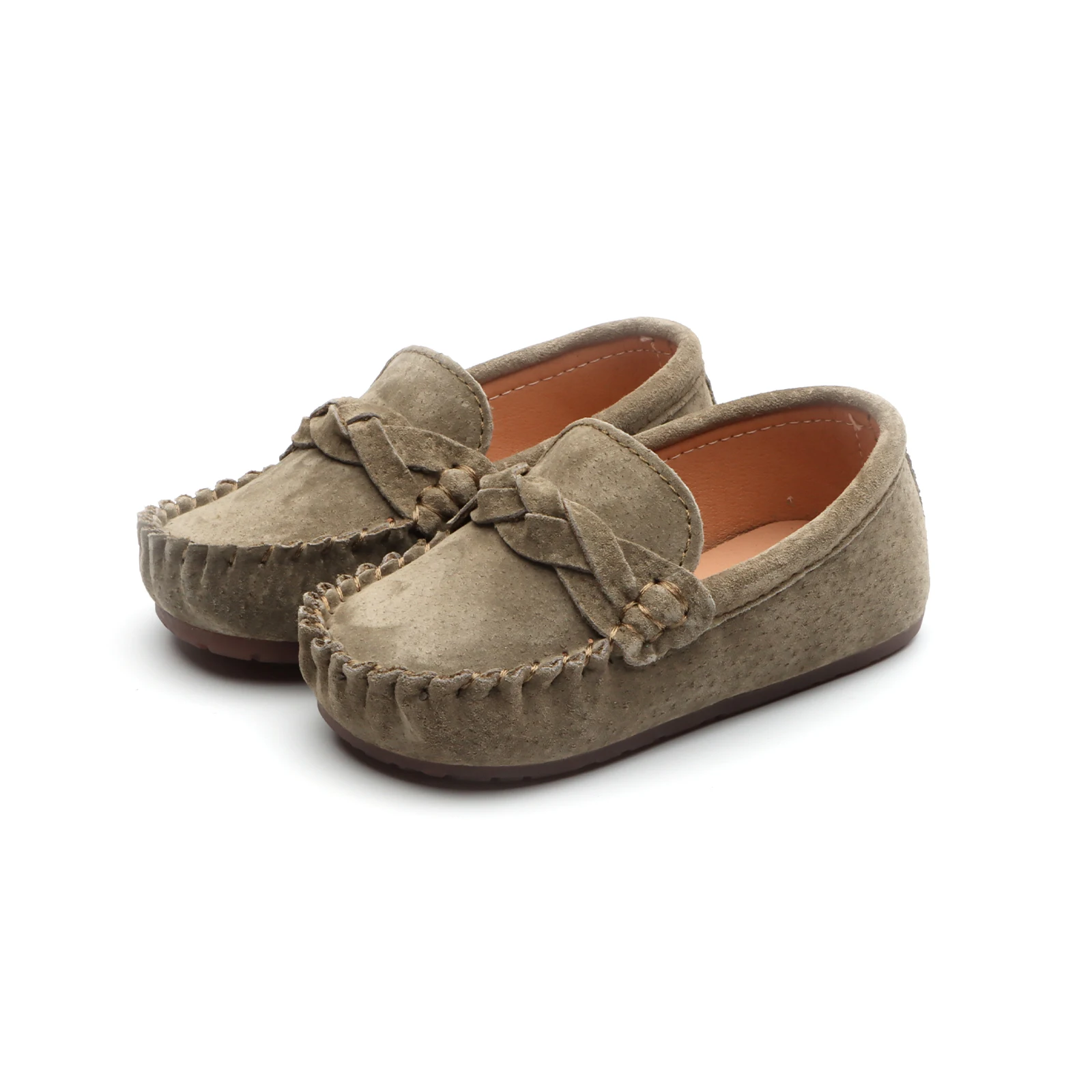 Kids Loafer Dark Blue Green-gray Color Flat Flexible Soft Sole Bow Decoration Breathable Slip On Casual Loafers for Kids