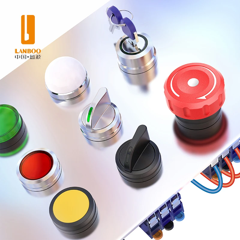LANBOO Hot New Product With Indicator Light Red Green Yellow 1NO Combination Contact Button Switch