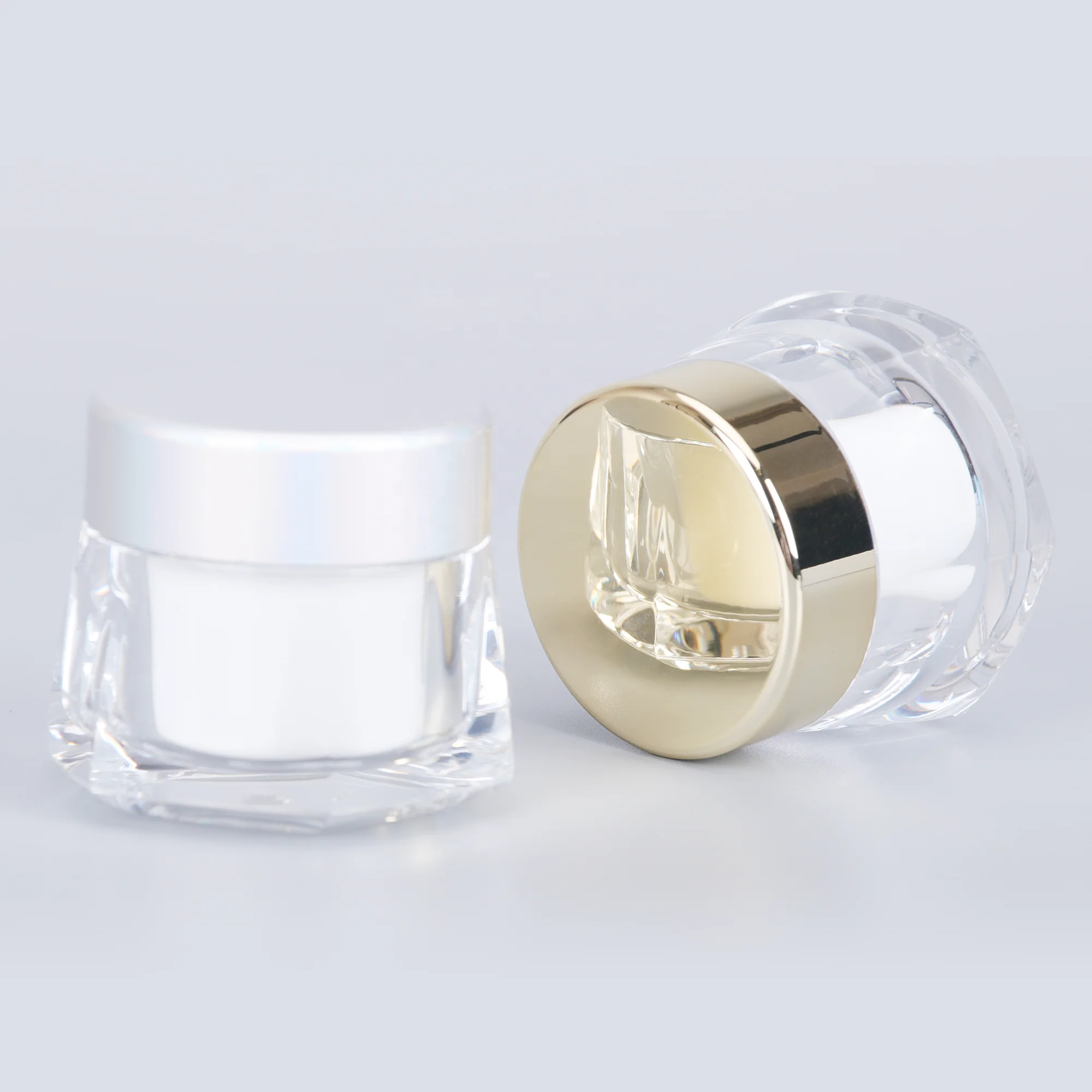 
30g 1oz Wholesale Hexagonal Clear Gold Wide Mouth Plastic Frosted Cosmetic Cream Jar with Lids Screw Cap Using PP Acrylic 