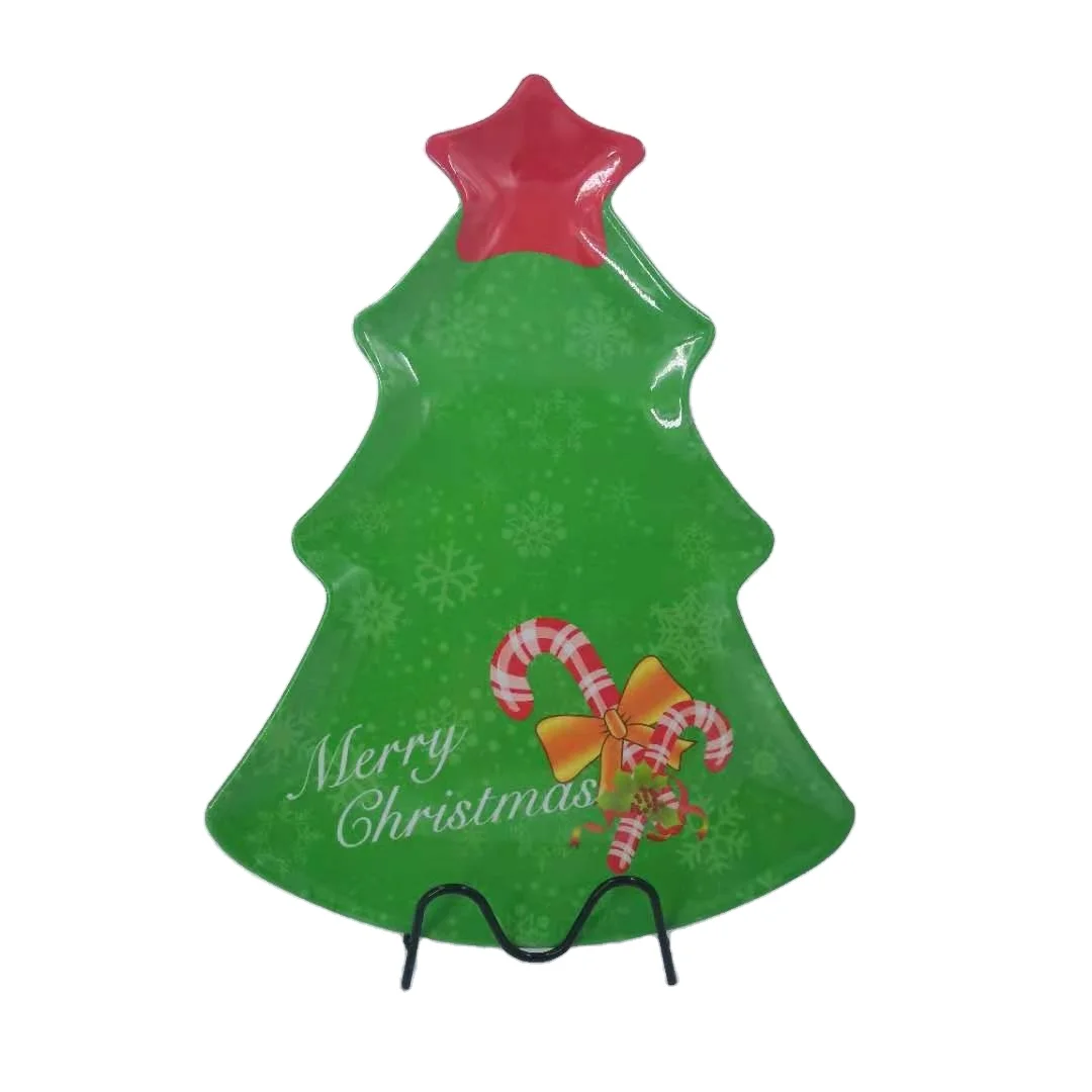 15,25 дюймов, милая Рождественская меламиновая обеденная тарелка в форме елки, праздничные тарелки из меламина