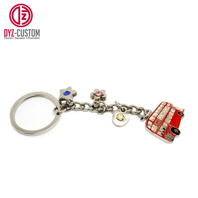 London Souvenir Metal Keychain Red Bus Telephone Box and Union Jack Charms Durable Zinc Alloy Keyring for Keys