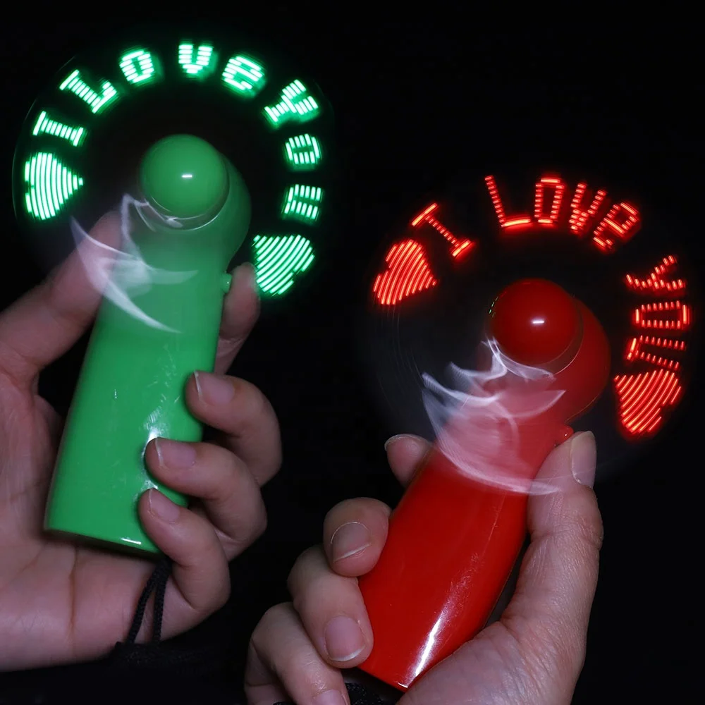 Fan With LED Light 7 Programmable Message Led Handheld Fan With Light Small Table Rechargeable LED Message Fan