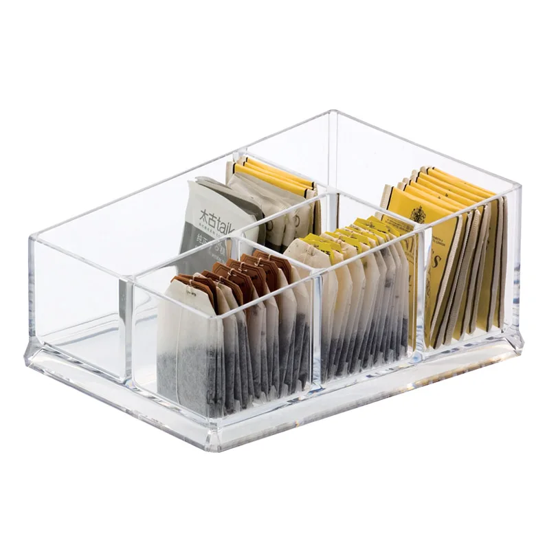 Акриловый сахар Caddy Clear, 4 разделителя, держатель для кофейных пакетов, Настольный держатель для соли, чая, кофе, сахара