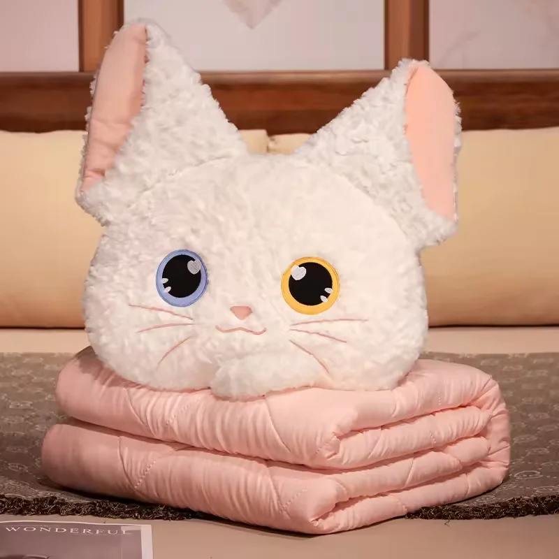 40CM Devon Rex Black white cat cushion pillow 2-in-1 blanket Car Summer thin warm quilt Stuffed & Plush Toys