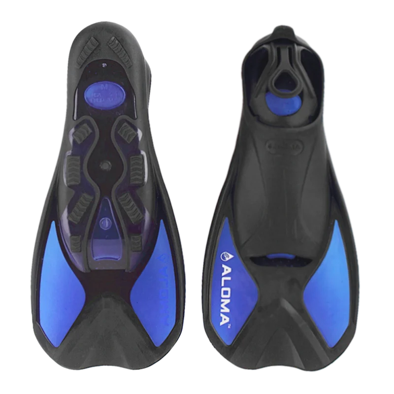 ALoma Wholesale full foot pocket FlippersTPR short blade rubber swimming training fins for Adult and Kids