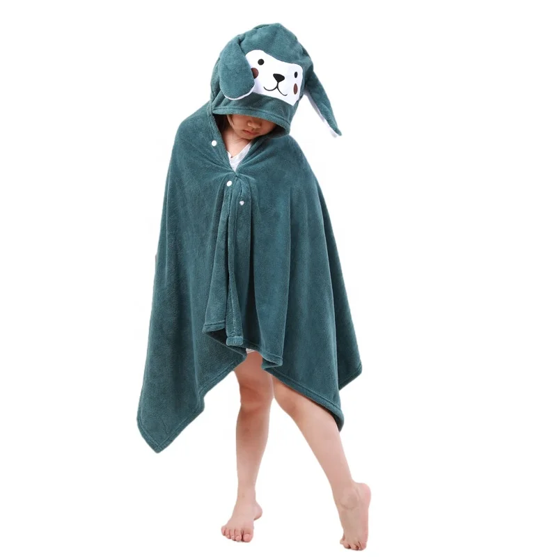 Cartoon Animal Kids Soft Fast Absorbing Microfiber Coral Fleece Baby Hooded Bath Wrap Baby Towel
