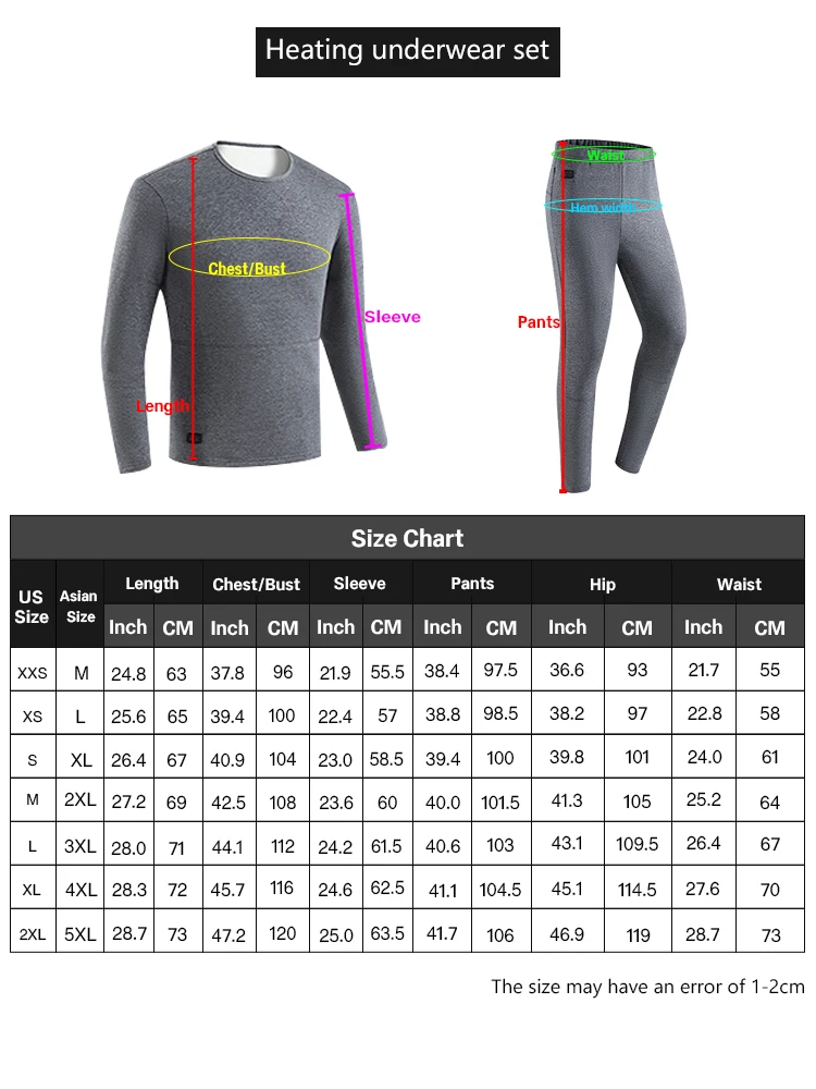 OEM Manufacturer Winter Electric Heated Underwear Washable Heated Thermal Underwear Set For Women Men