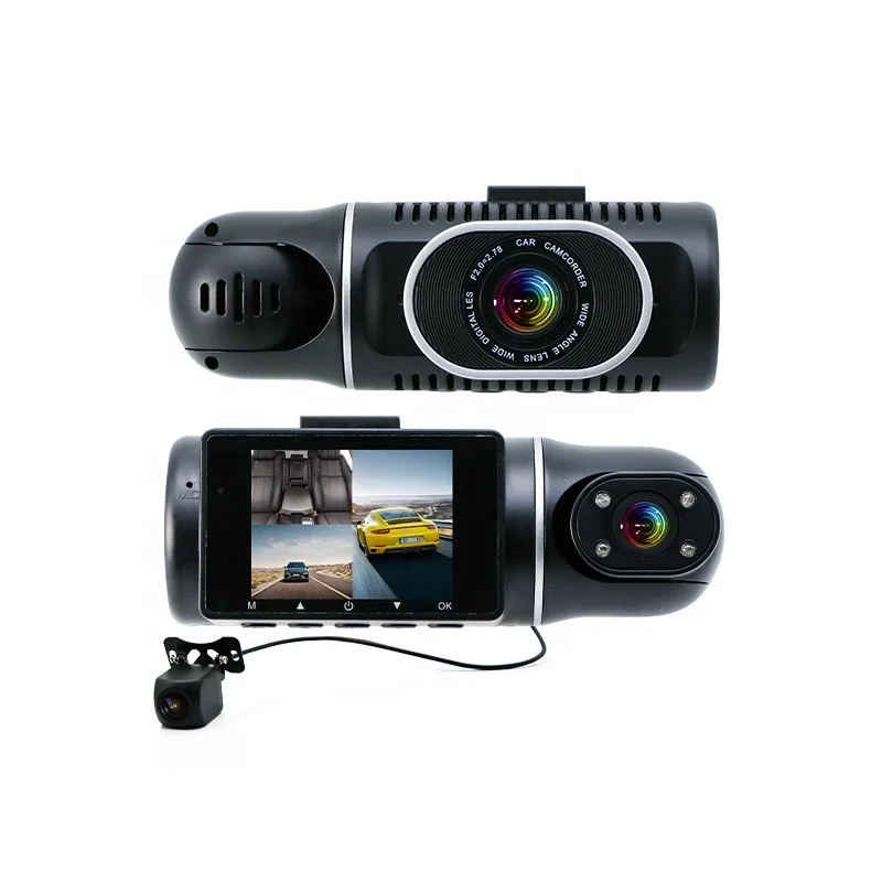 Factory Price Car Camera 2inch Screen Three Channels Dashcam Full Hd 1080p G-sensor Dvr 24h Parking wifi App Control