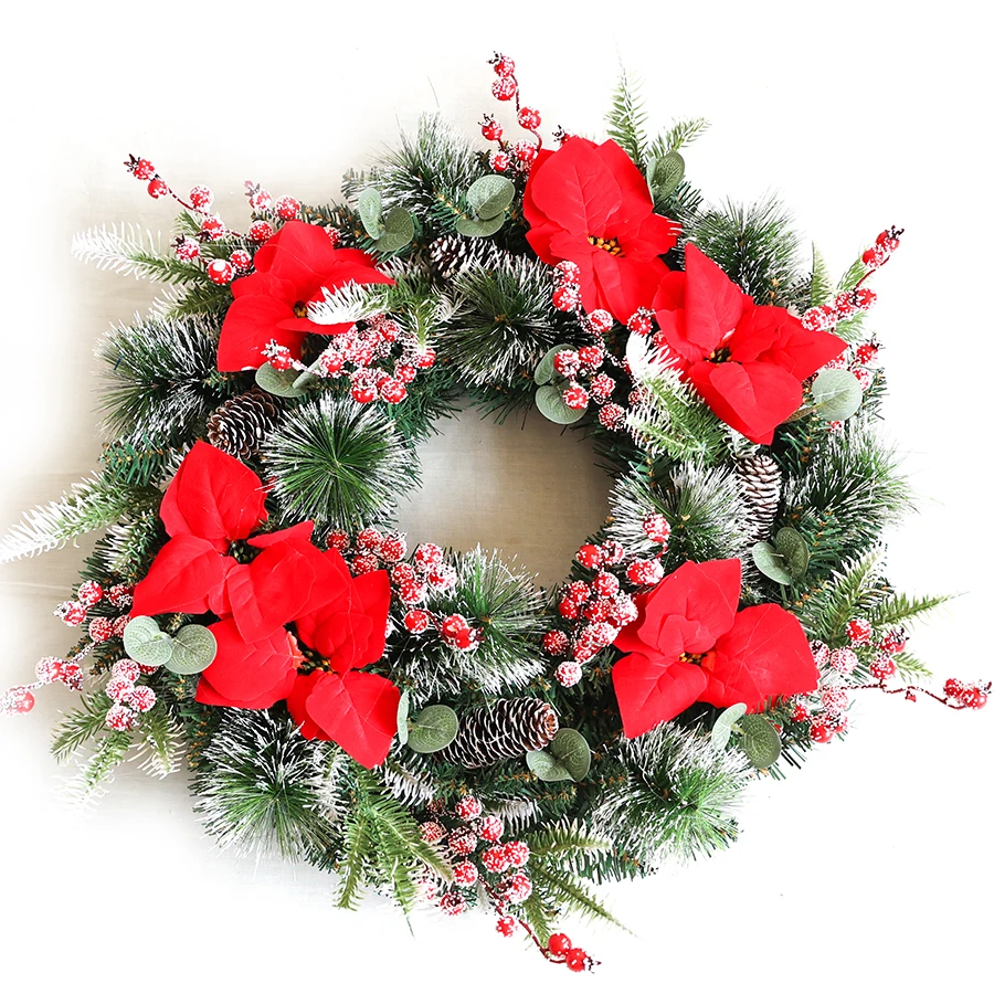 Christmas Hanging Decoration Farmhouse Home Porch Decor Berry Pine Cone Door Large Artificial Christmas Grapevine Wreath