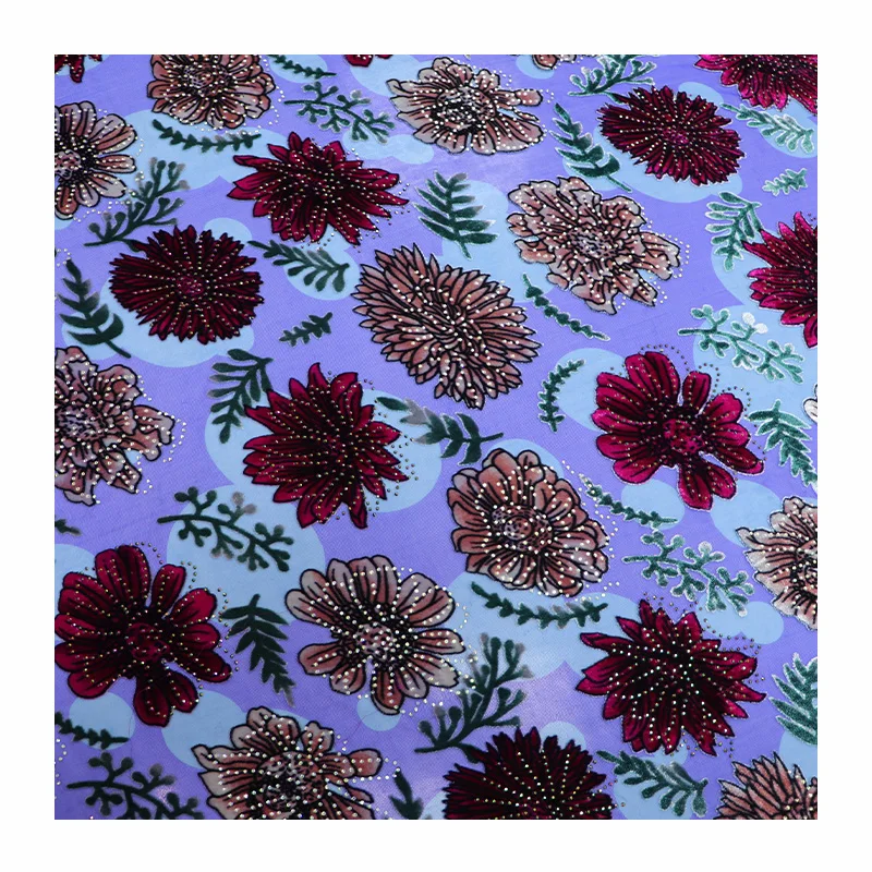 Soft Shiny  New Coming High Quality Diamond  Silk  Velvet Patch embroidery lace fabric for Luxury Lady Evening Clothes