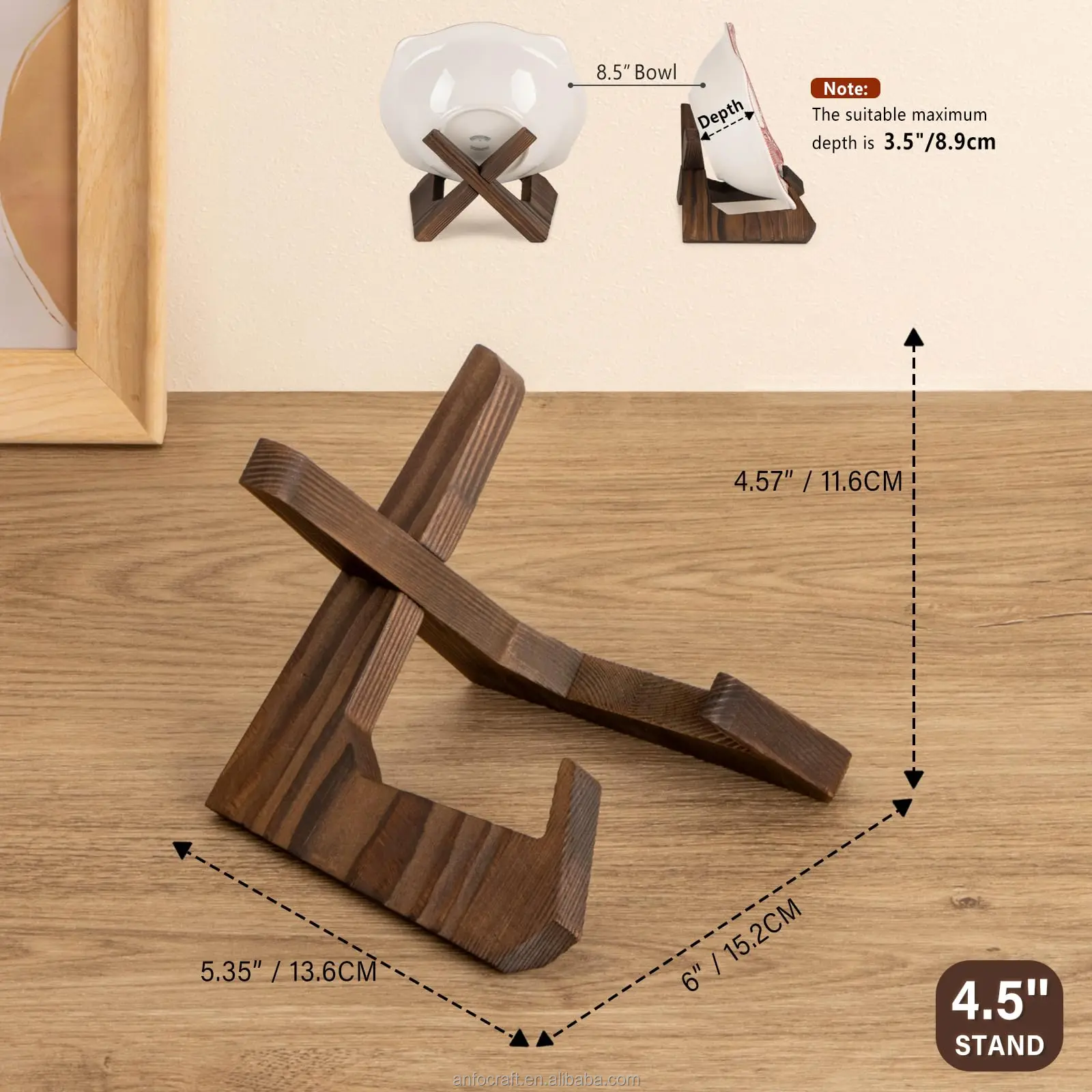 Handmade Wooden Cookbook Holder Kitchen Counter Stand for Plate Bowl Displays Recipe Book Stand Display