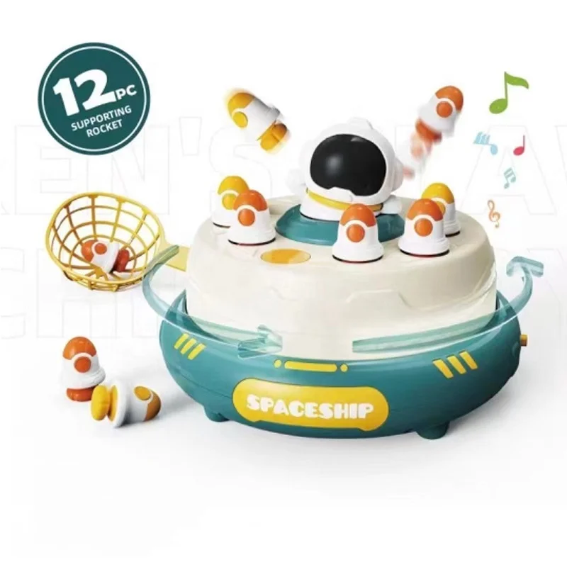 Flying Disc Launcher Family Games, Electric Rotating Random Launch Rocket UFO Turntable with Music