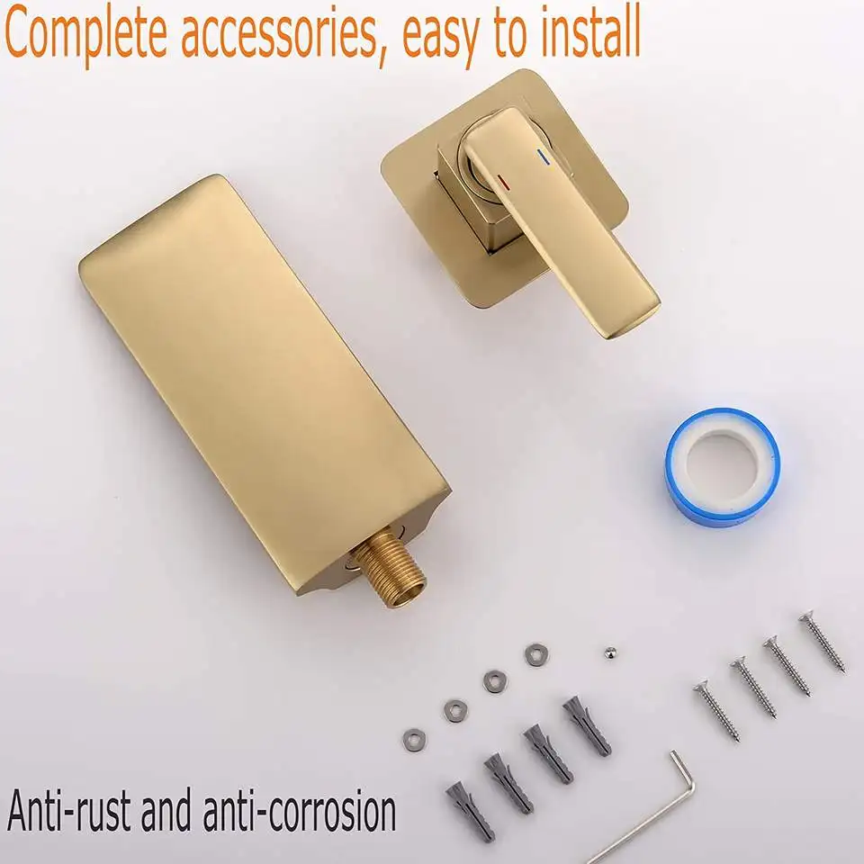 Wall Mounted Gold and White Tap Bathroom Single Handle Sink Faucet Waterfall Split Solid Brass Hot and Cold Mixer