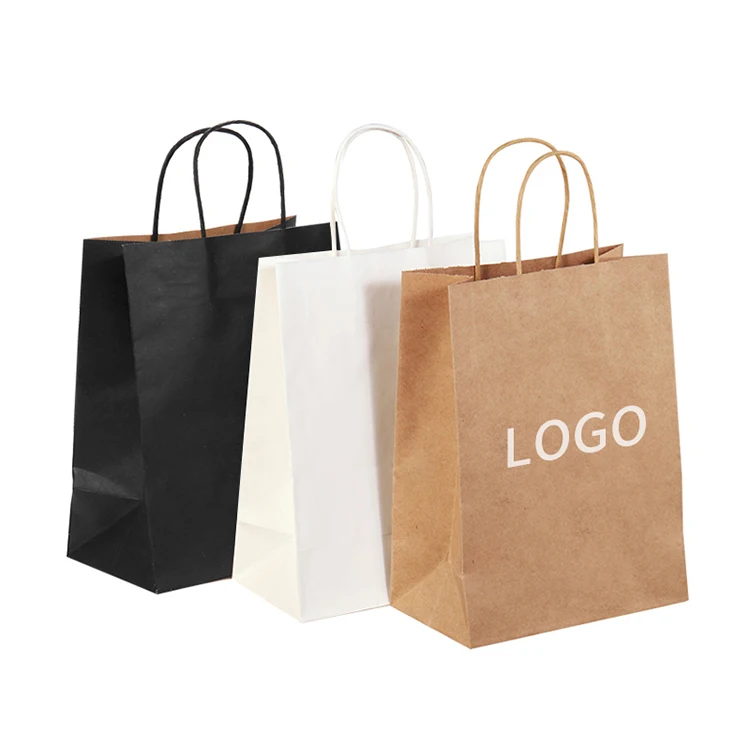 Custom print logo biodegradable bolsas de papel brown  clothing gift shopping packaging disposable kraft paper bag with handle