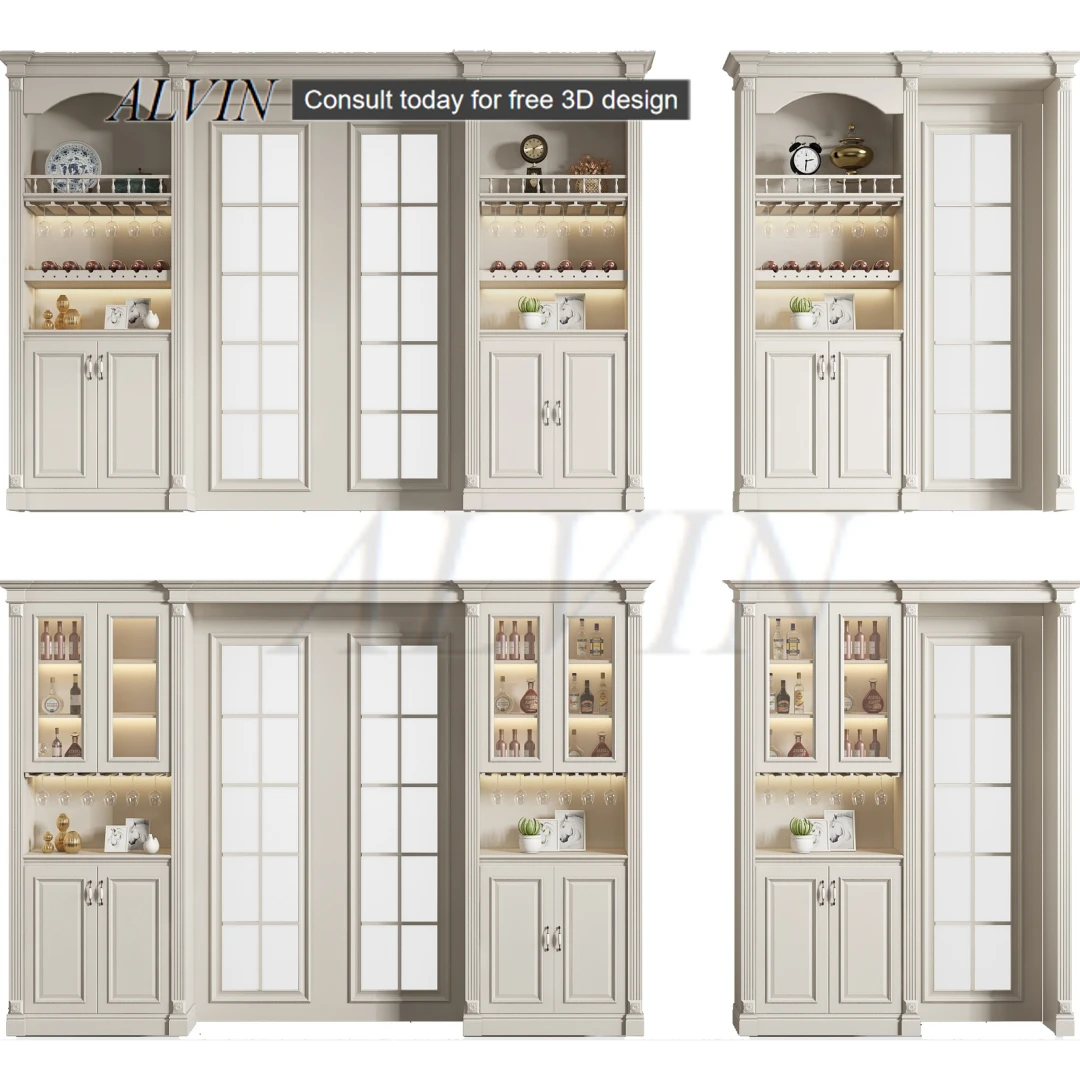 ALVIN Customized Living Room Furniture Wooden Bar Cabinet Storage Modern Curio Display Bar Corner Wine Cabinet Luxury