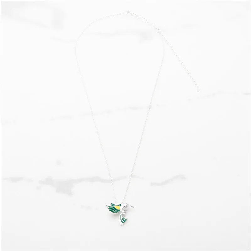 925 Sterling Silver Humming bird Necklace Green Pendant Necklace