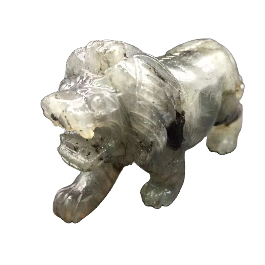 Wholesale natural Labradorite carving stone crystal carved Lion for healing crafts