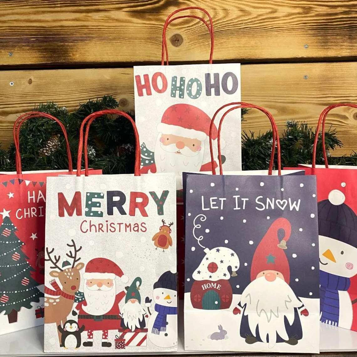 Custom Brown Christmas Tree Gift bolsas de papel With Your Own Logo Handle Brown Paper Bags For Packaging