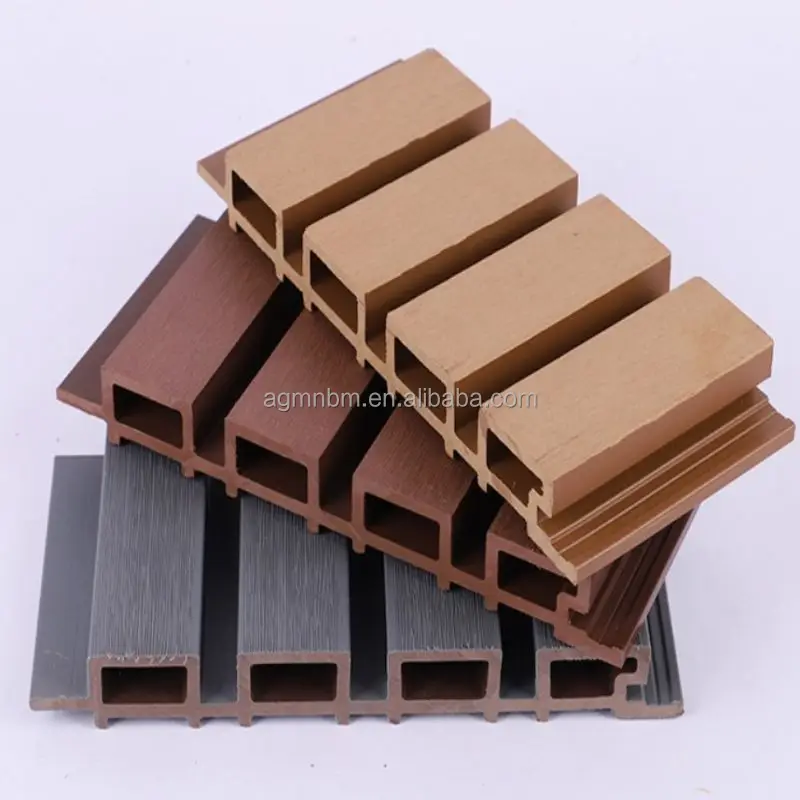 Co-extrusion Grille decorative design  wooden plastic siding fluted panels outdoor wpc exterior wall cladding