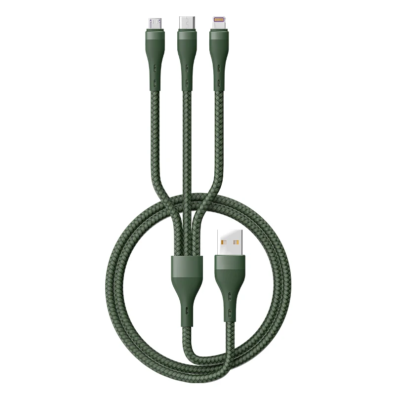 
usb cable QC3.0 PD65W 5A 3 in 1 mobile phone data cable with nylon braided 