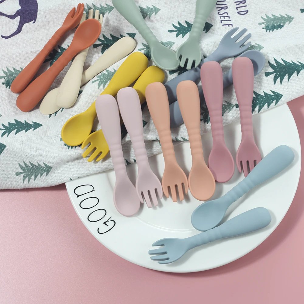 Hot Sale Banana Safety High Quality Baby Feeding Spoon Fork Silicone Baby Spoon Fork Set