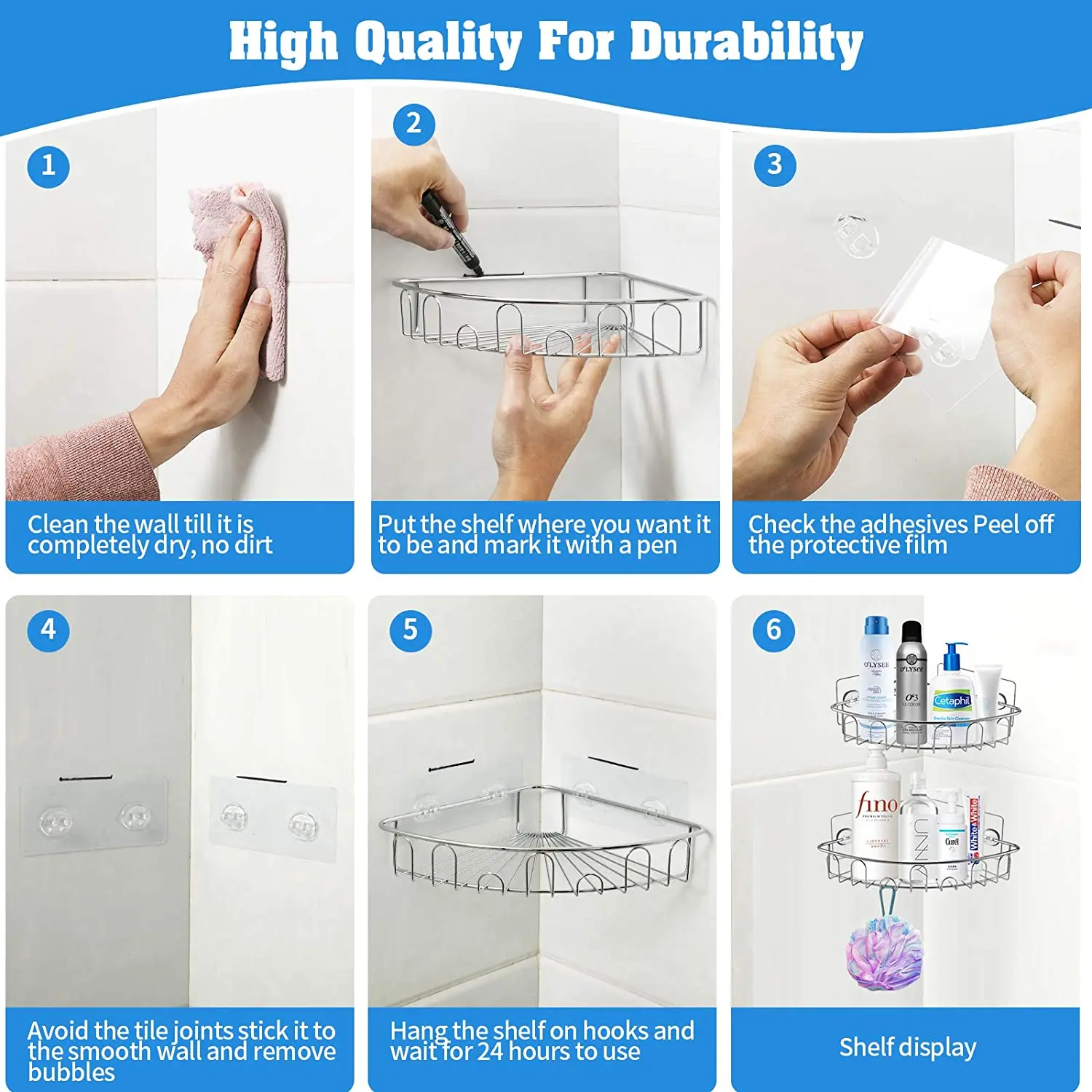 stainless steel shower caddy rack Bathroom multi corner shelf storage rack adhesive stand shelves