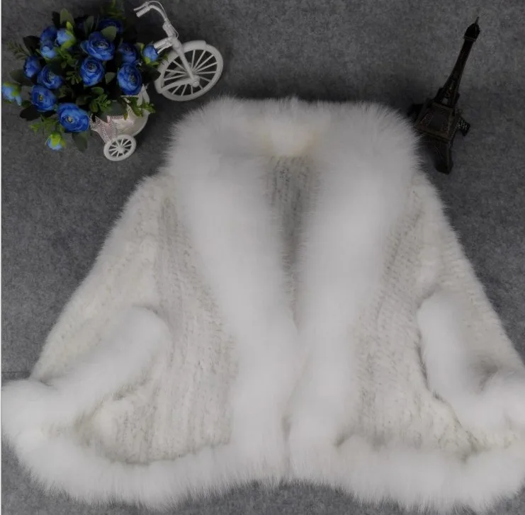 Knitted Mink Fur Shawl Jacket Real Fur Coat Cape Winter Mink Shawl lady outer garment luxury mink fur clothing for winter