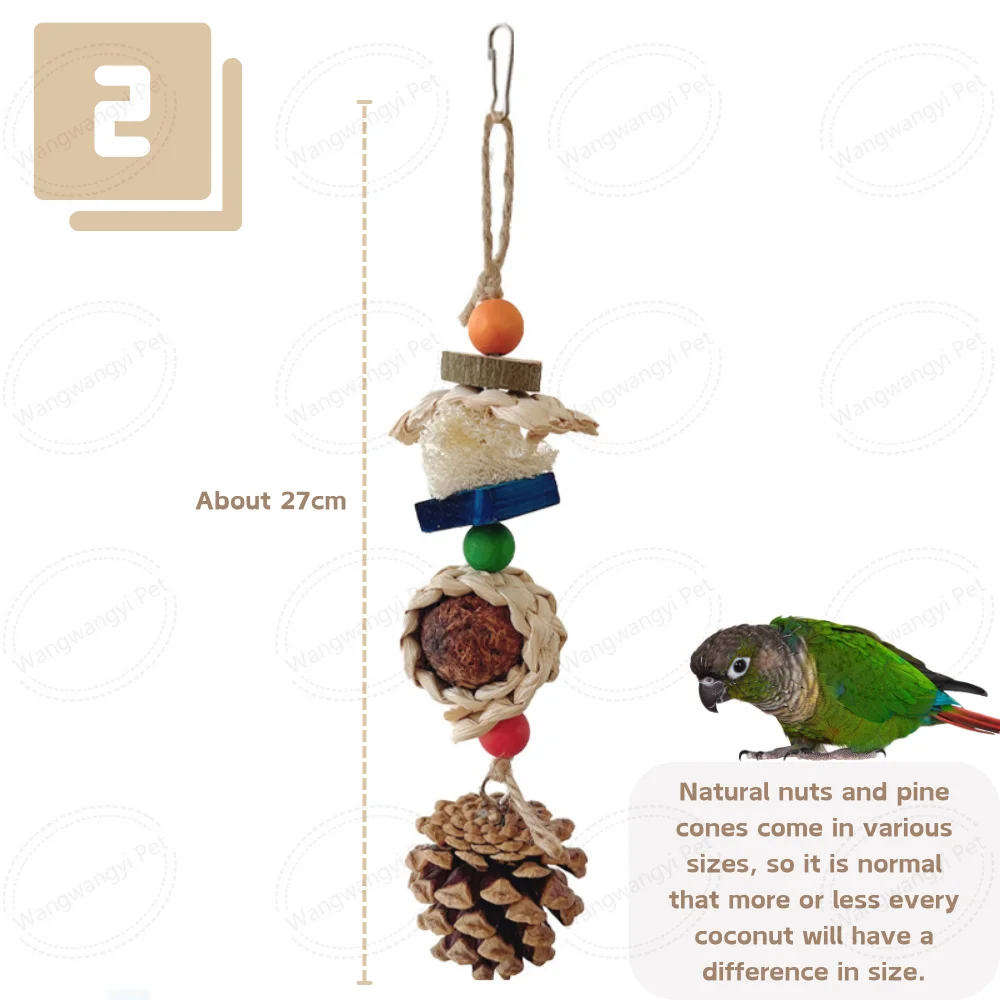 Hanging Bird Chew Toys Natural Corn Cob  Loofah Slices Pine Cone for Parrot Chewing