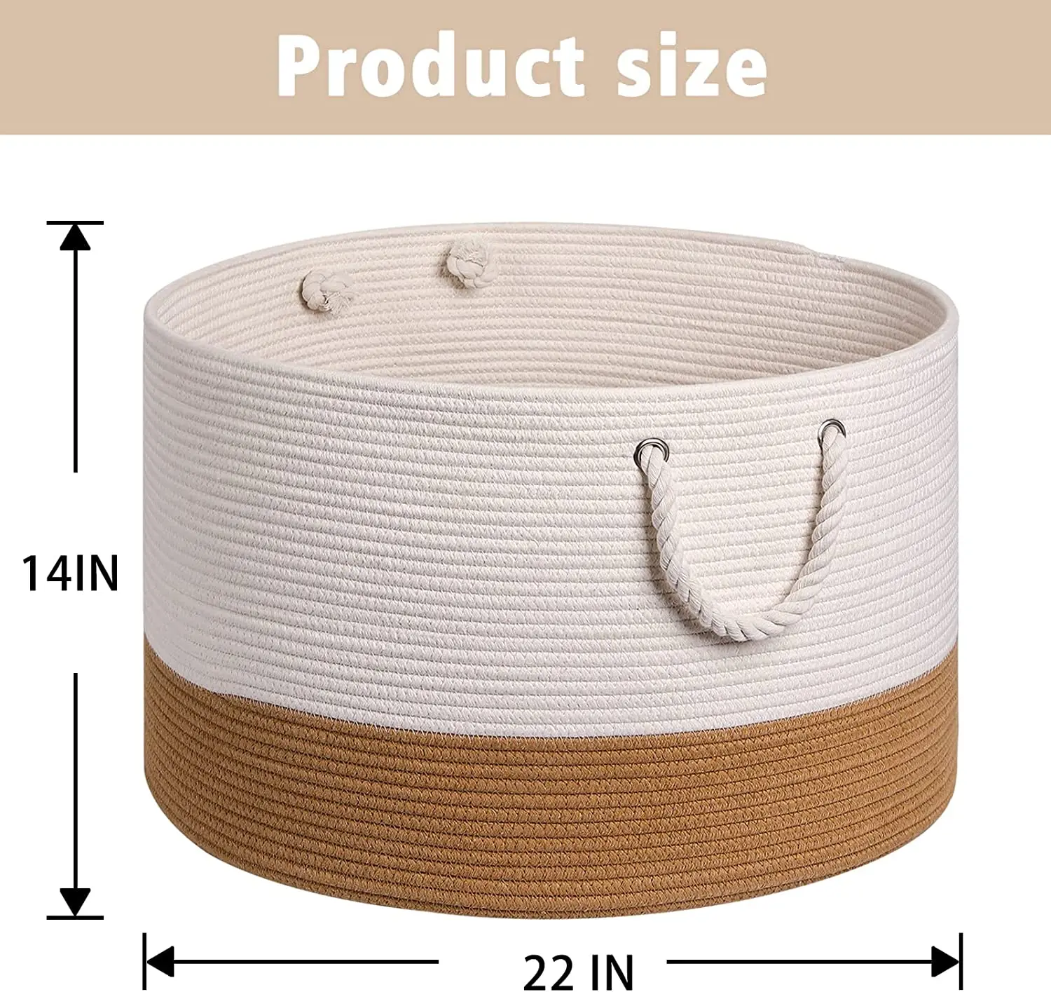 QJMAX Woven Cotton Rope Blanket Basket Living Room Bedroom Organization For Storage