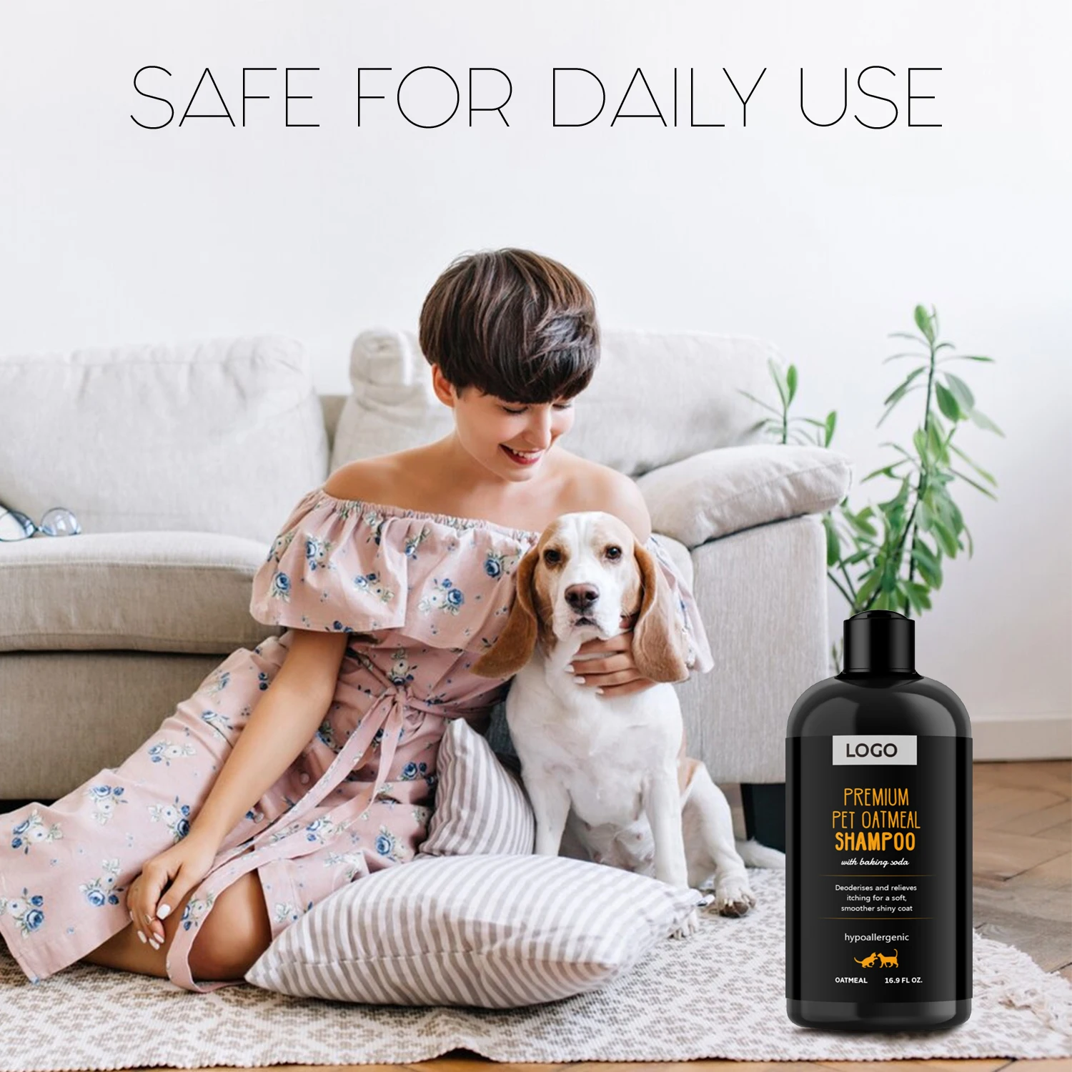 Custom Logo Natural Oatmeal Anti Itch Grooming Pet Shampoo Organic Smelly Puppy Dog Cat Wash Shampoo