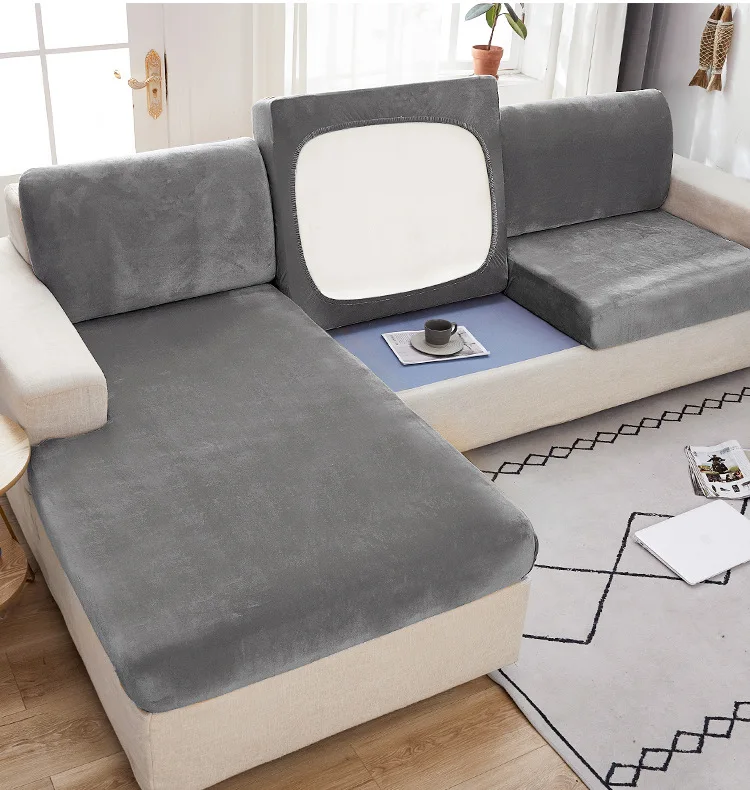 Comfortable Soft 1/2/3 Seaters Stretchable L-Shaped Couch Slipcover Furniture Protector Elastic Sofa Cover Thick Stretch
