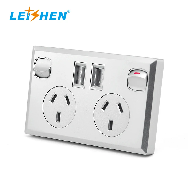 Цена по прейскуранту завода AS/NZS Австралийский 10А 2 банды SAA двойной USB выключатель питания настенное гнездо с 2.1A двойной USB домашнее GPO настенное гнездо