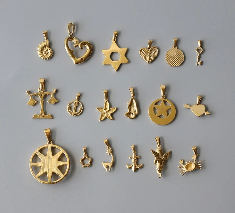 18K Gold Plated Waterproof Jewelry Accessories Stainless Steel Charms Heart Starfish Angle Crab Key Pendants for DIY Necklace