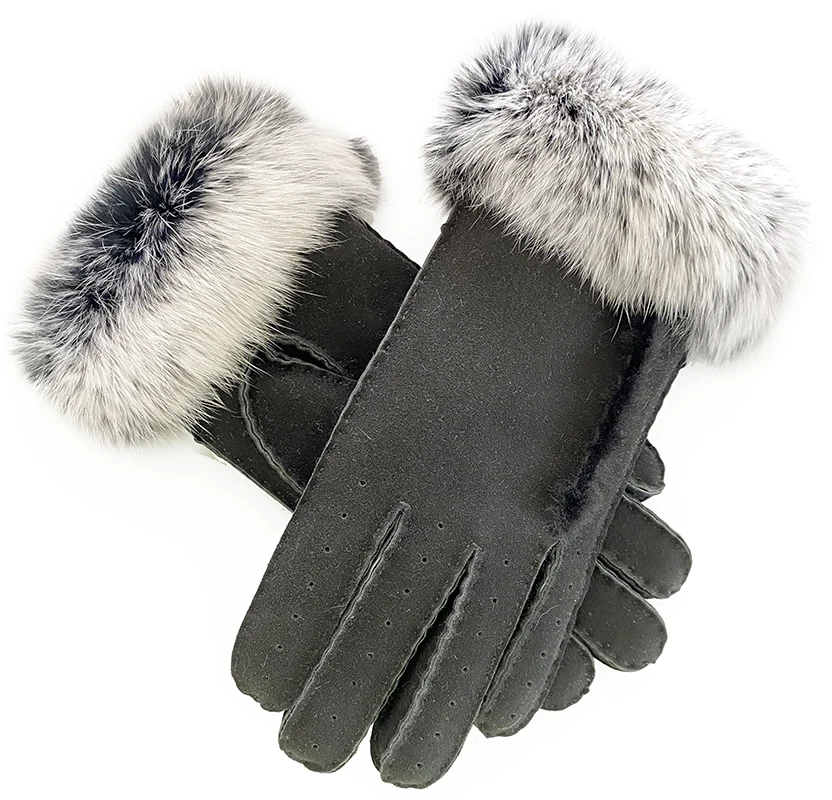 Fashion Women Winter Wool Gloves Cute Gloves With Fur Cuff