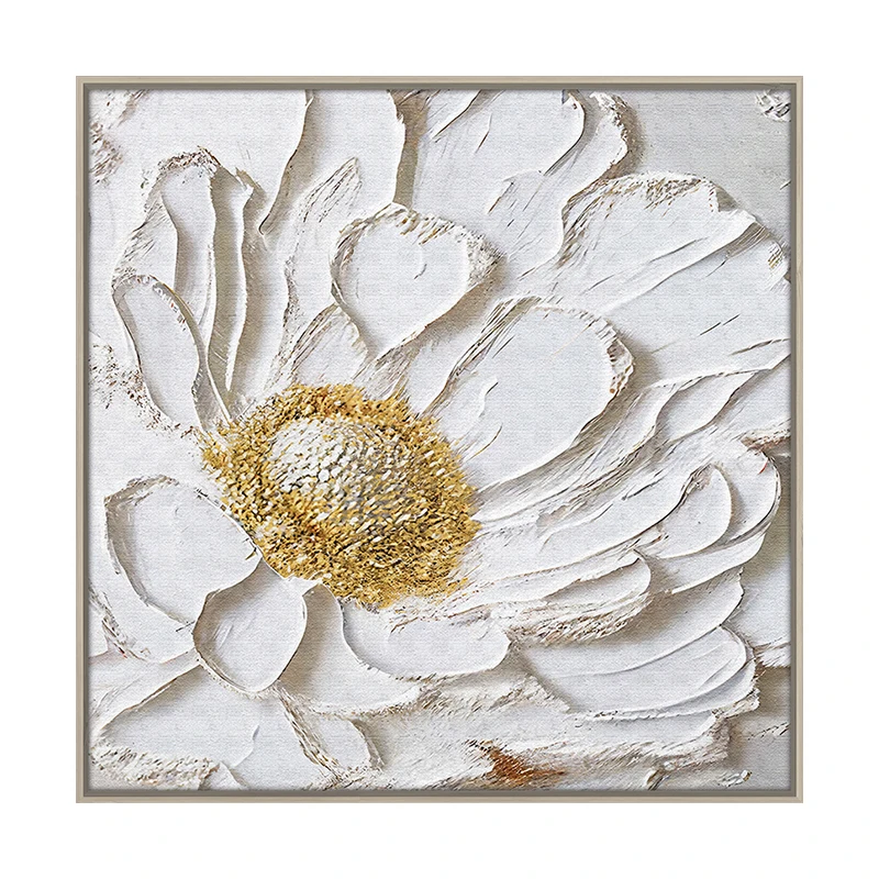 100% Hand Painted Abstract Golden Flower Oil Painting Canvas Art Decorative Classic Flower Wall Painting Frames Wall Art