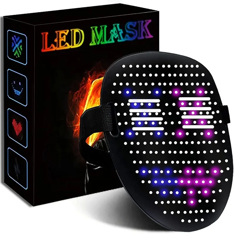 LED Light Up Mask with Gesture Sensing Programmable Glow Face Mask Transforming Halloween Mask Costume Cosplay Party Masquerade