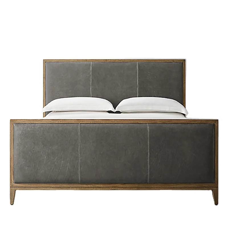New Arrival Home Furniture Living Room Solid Oak Wooden Frame Legs Velvet Leather Cover Back Hotel Luxury King Queen Bed