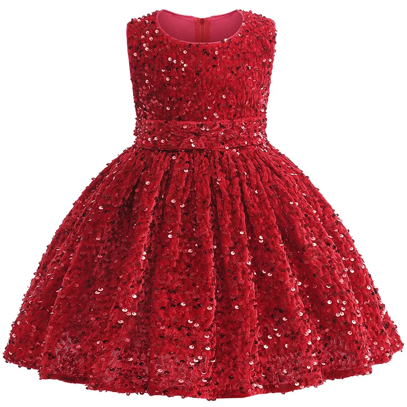 Baby Girls Wedding Birthday Party Gown Costumes Red Green New Years Kids Sequin Princess Christmas Dress