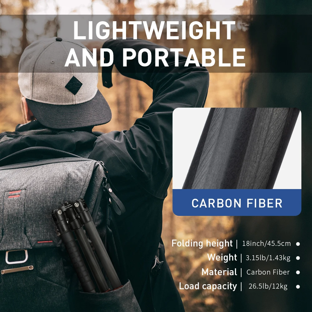 Fotopro new reversal compact professional outdoor sport camera carbon fiber tripod