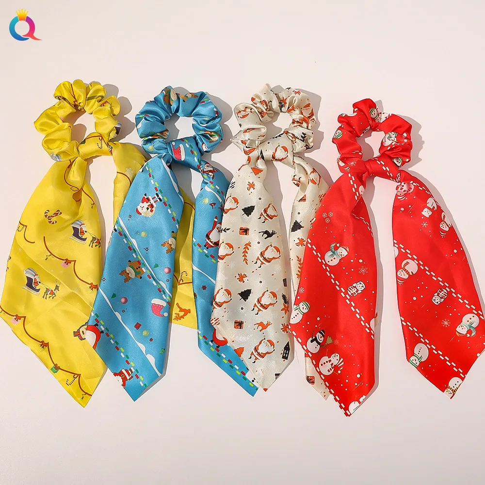 Customizable Elastic Hair Bands Large Intestine Snowflake Design New Christmas Tree Hair Ribbon Ring Fashionable Fabric Europe