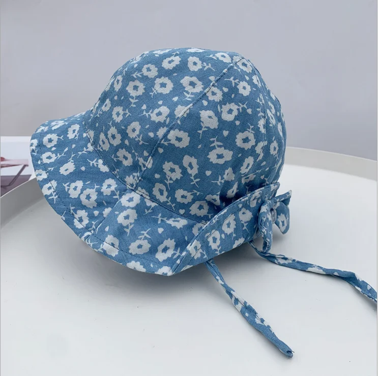 
2021 Korean summer thin section baby fisherman hat casual simple cotton children floral fisherman hat beach lace-up visor cap 