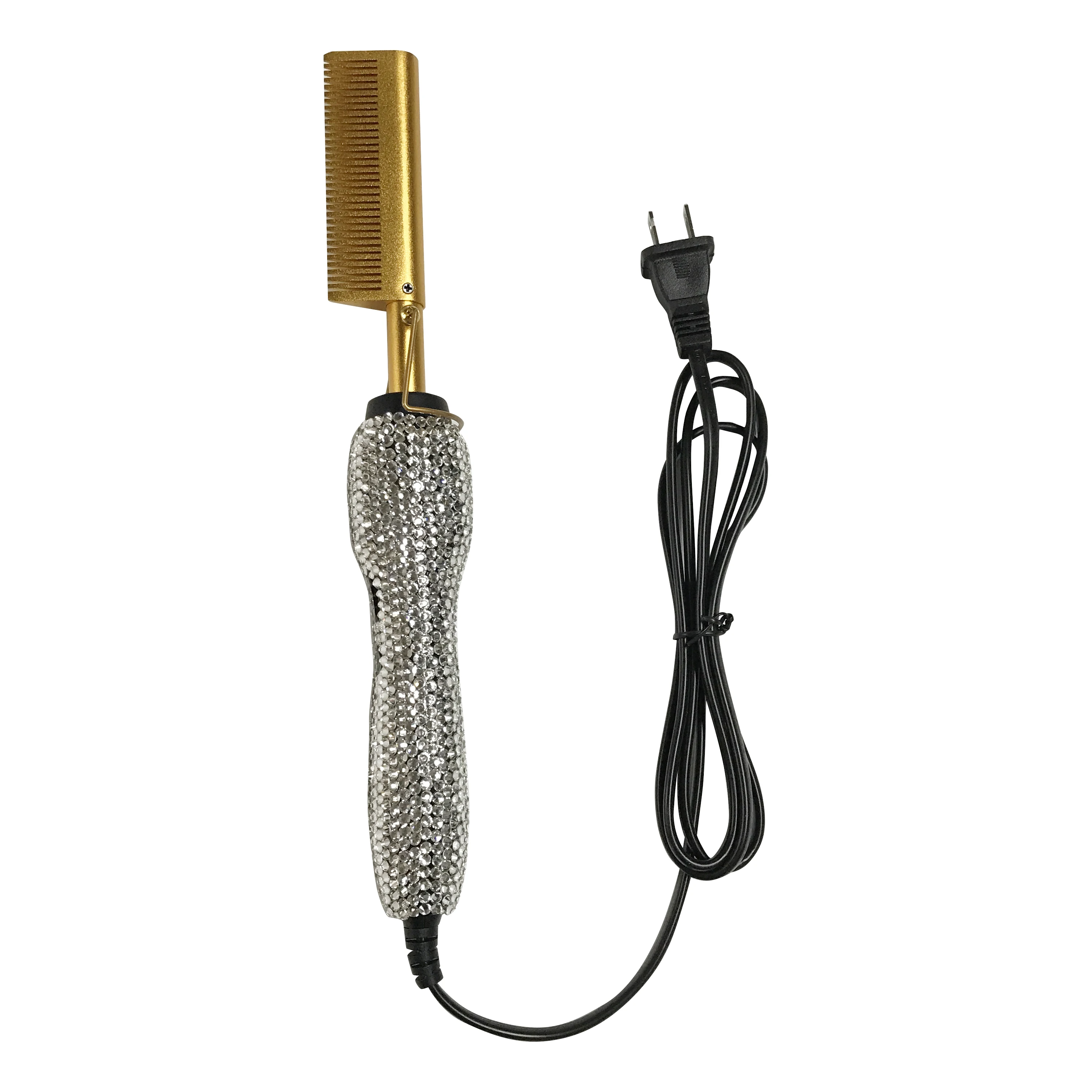 Diamond Inlaid Copper Electric Hair Straightener Combs Wet And Dry Heat Pressing Comb Bling Rhinestone Handheld Hot Comb
