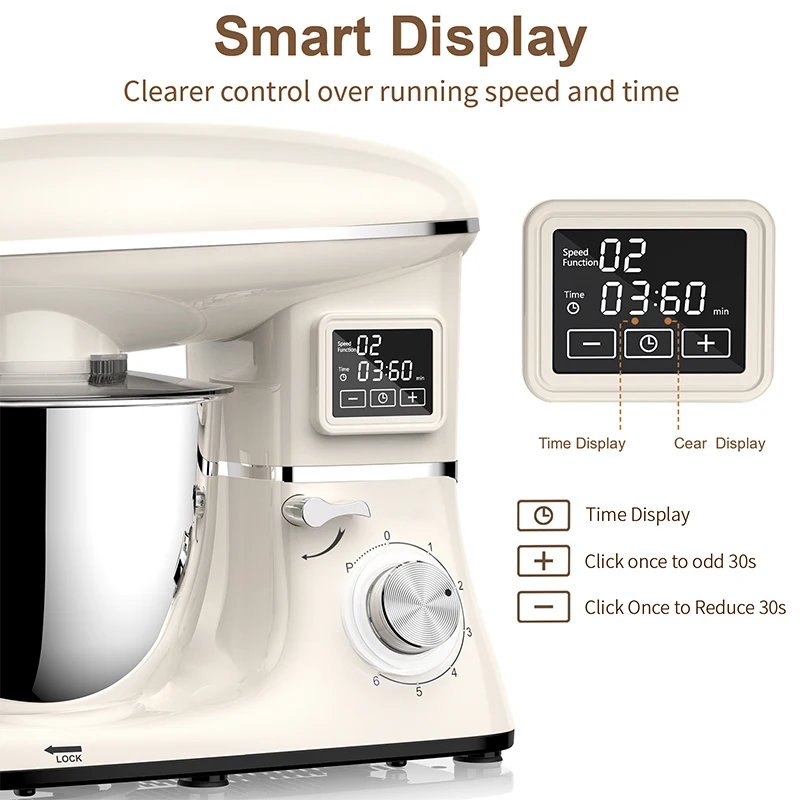 GQF-SM1505HL Chef Machine Factory Price OEM 5.5L 304 Stainless Steel 1500W Dough Blender Kneading Machine With Display Screen