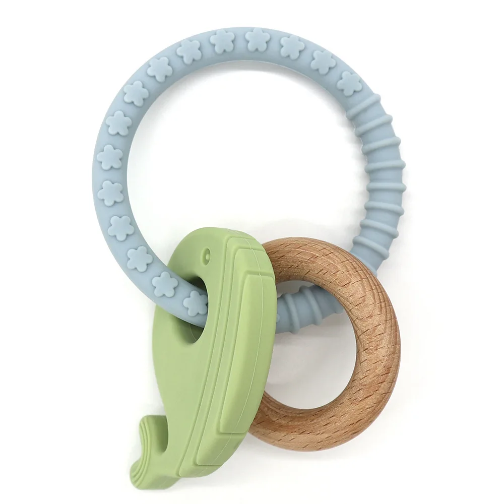 3 In 1 New Arrival Food Grade Silicone Teether Rattles Sensory Chewing Toys Bpa Free Silicone Infant Donut Teething Ring