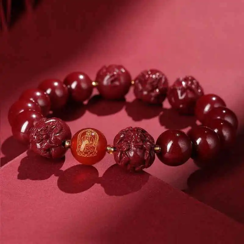 Natural Stone Bead Bracelet Man Buddha 12 Zodiac Signs Fengshui Bless 50% High Content Purple Gold Cinnabar Bracelets For Woman