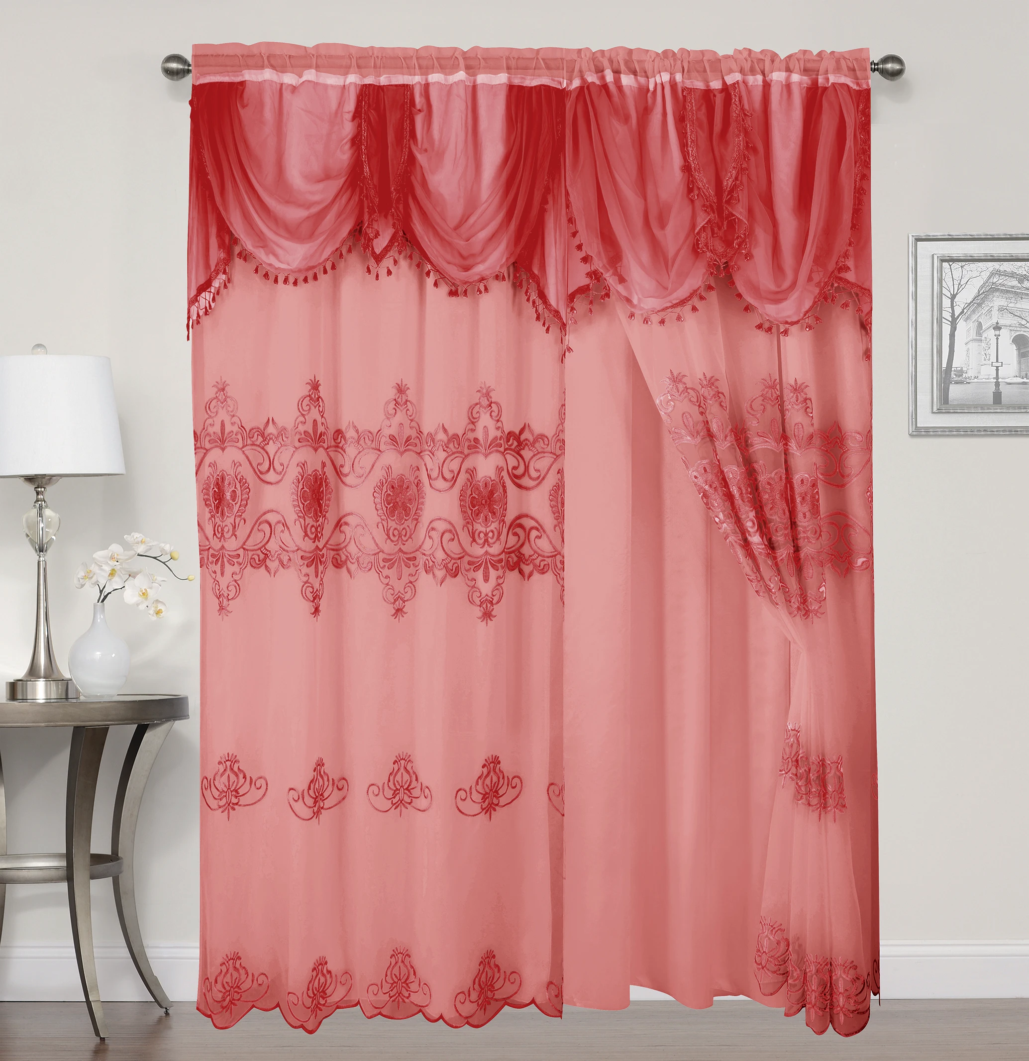 Красивая вышитая занавеска с прикрепленным балдахином и качественным прозрачным дизайном для дома