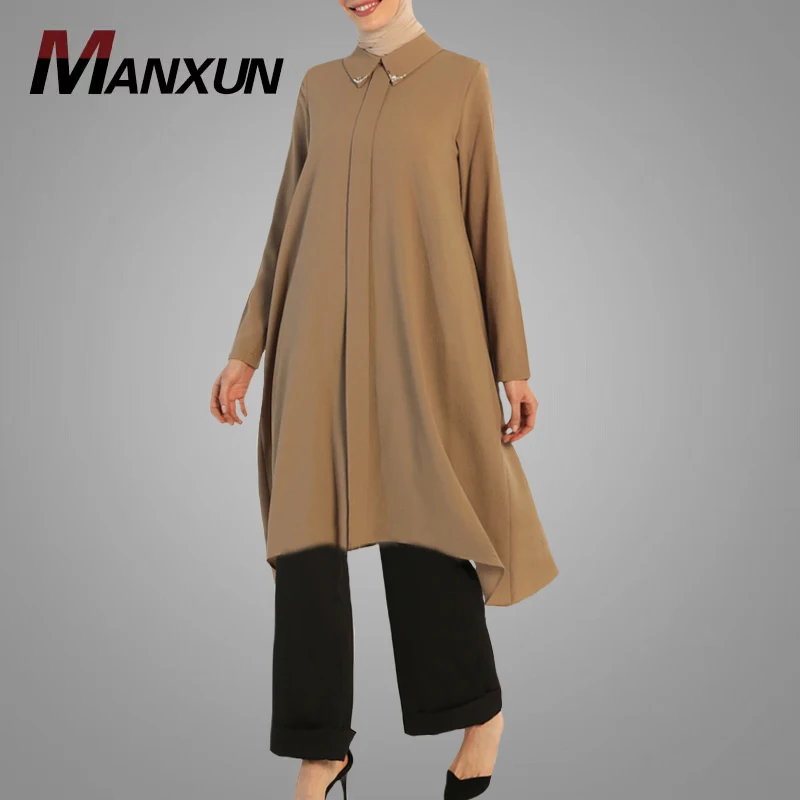 Simple Style Plus Size Muslim Ladies Blouse High Quality Hotsale Long Sleeve Middle East Arab Clothes Casual Islamic Tunic