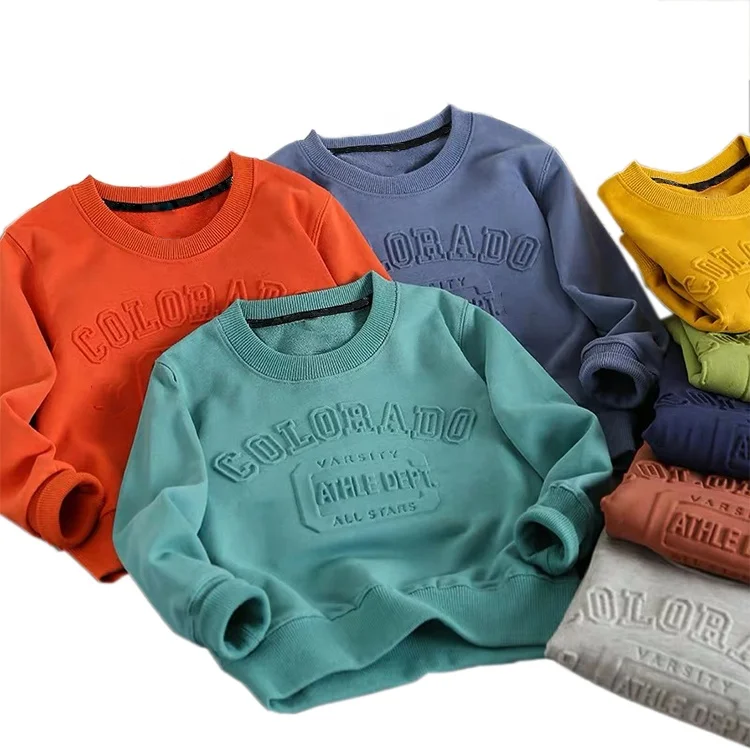 CUICHANG High Quality 100% Cotton Sweatshirts Wholesale Custom Logo Crew Neck Pullover 3D Embossed Sweatshirt