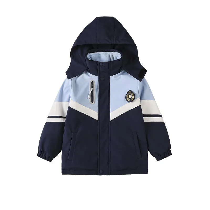 winter warm manufacture 3 pieces kids children OEM pants windbreaker waterproof jacket  blue school uniform suit for boys girls